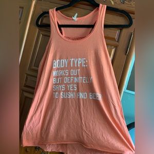 Body Type: Workouts Out but Definitely Says Yes to Sushi and Beer Tanktop